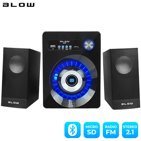 BLOW računalniški zvočniki MS-27, 2.1 Stereo, USB, microSD, Bluetooth, Radio FM, LED osvetlitev, črni