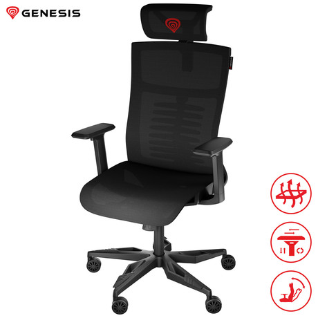 GENESIS ASTAT 700 gaming / pisarniški stol, ergonomski, tehnologija PureFlowPLUS™, konstrukcija ExoBase™, kolesa CareGlide™, nastavljiva višina / naklon, črn