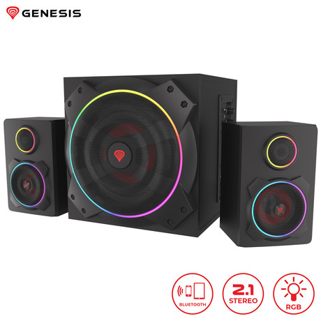 GENESIS HELIUM 800 BT računalniški zvočniki, STEREO 2.1, 60W RMS, RGB LED osvetlitev, Bluetooth 5.0, kontrolna plošča, daljinski upravljalnik, črni