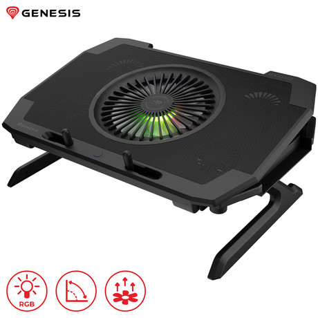 GENESIS OXID 850 RGB hladilno stojalo / podstavek za prenosnike do 17.3'', 6 naklonov, RGB LED osvetlitev, 5 ventilatorjev, črno