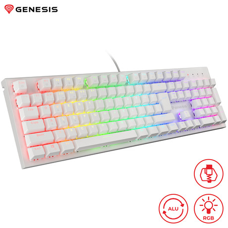 GENESIS THOR 303 gaming tipkovnica, mehanska, RGB LED osvetlitev, Anti-Ghosting, F1 - F12, aplikacija, bela