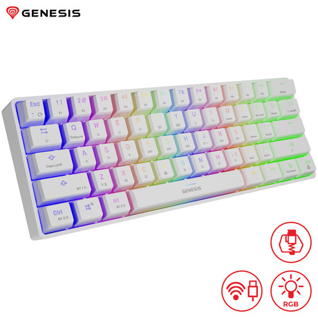 GENESIS THOR 660 gaming tipkovnica, mehanska, žična USB Type-C / brezžična Bluetooth, RGB LED osvetlitev, Anti-Ghosting, F1 - F12, aplikacija, bela