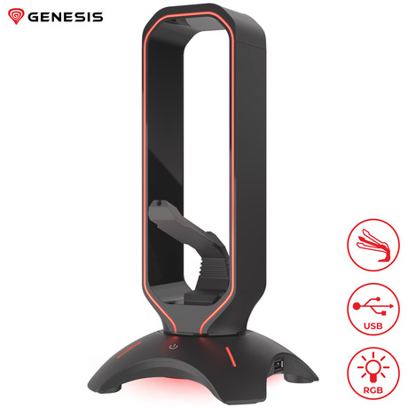 GENESIS VANAD 500 mouse bungee držalo za kabel miške in slušalke, fleksibilna roka, protizdrsne noge, RGB LED osvetlitev, 2x USB vhod, črn