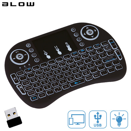 Brezžična mini QUERTY tipkovnica/daljinec BLOW mini KS-2, WiFi 2.4GHz, Touchpad, do 15m