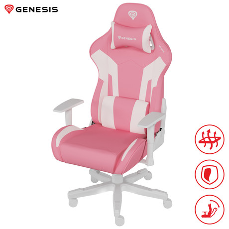 GENESIS NITRO 710 gaming stol, ergonomski, nastavljiva višina / naklon, 2D nasloni za roke, kolesa CareGlide™, roza bel