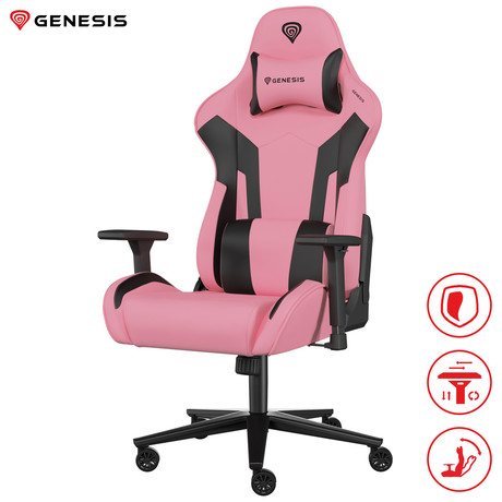 GENESIS NITRO 720 gaming stol, ergonomski, nastavljiva višina / naklon, 3D nasloni za roke, kolesa CareGlide™, roza črn