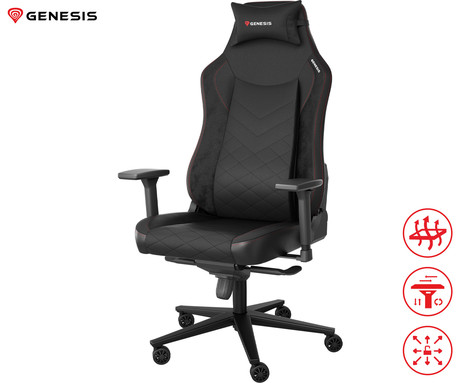 GENESIS NITRO 890 G2 gaming stol, ergonomski, nastavljiva višina / naklon, 3D nasloni za roke, kolesa CareGLide™, črn