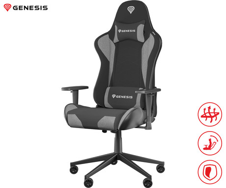 GENESIS NITRO 440 G2 gaming / pisarniški stol, ergonomski, nastavljiva višina / naklon, zibanje, 2x blazina, kolesa CareGLide™, črno siv