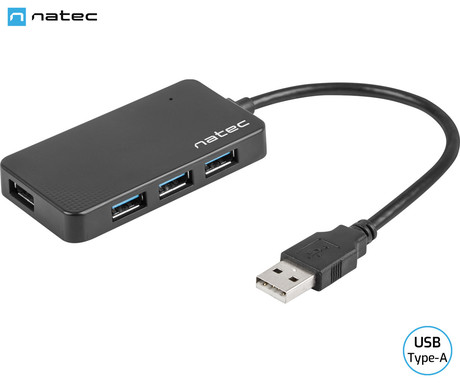 Natec MOTH adapter USB hub, 4x USB-A 3.0, 5GB/s, Plug&Play, črn