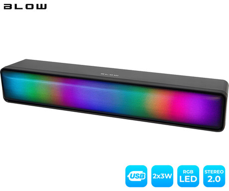 BLOW MS-31 Adrenaline računalniški zvočnik / soundbar, 2.0 STEREO, USB, RGB LED osvetlitev, črn