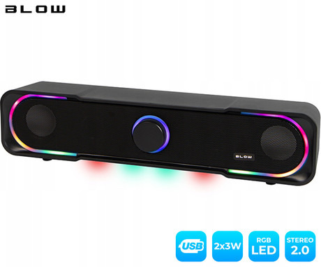 BLOW MS-32 Adrenaline računalniški zvočnik / soundbar, 2.0 STEREO, USB, RGB LED osvetlitev, nadzor glasnosti, črn