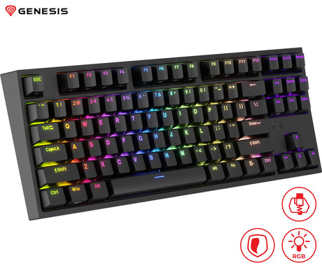 GENESIS THOR 404 TKL gaming tipkovnica, mehanska, RGB LED osvetlitev, tehnologija Hot-Swap, funkcija N-Key Rollover, programska oprema, vgrajen pomnilnik, F1-F12, črna