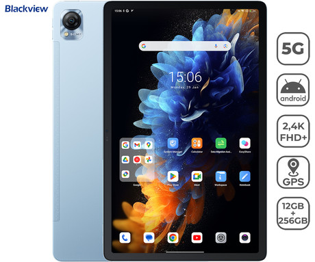 Blackview MEGA 1 tablični računalnik, 11.5", 5G, 12GB+256GB, IPS Full HD+, Android 13, WiFi 5, Bluetooth 5.1, GPS, zvočniki, +pisalo, +ovitek, moder (Sky Blue)