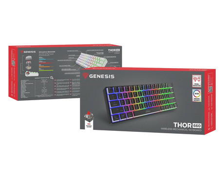 GENESIS THOR 660 gaming tipkovnica, mehanska, žična USB Type-C / brezžična Bluetooth, RGB LED osvetlitev, Anti-Ghosting, F1 - F12, aplikacija, črna