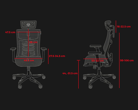 GENESIS ASTAT 700 gaming / pisarniški stol, ergonomski, tehnologija PureFlowPLUS™, konstrukcija ExoBase™, kolesa CareGlide™, nastavljiva višina / naklon, črn-rdeč