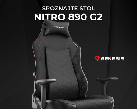 GENESIS NITRO 890 G2 gaming stol, ergonomski, nastavljiva višina / naklon, 3D nasloni za roke, kolesa CareGLide™, črn