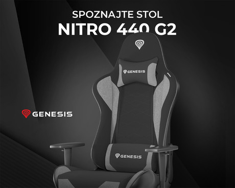 GENESIS NITRO 440 G2 gaming / pisarniški stol, ergonomski, nastavljiva višina / naklon, zibanje, 2x blazina, kolesa CareGLide™, črno siv