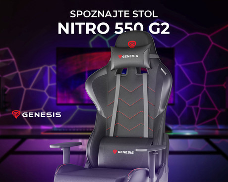 GENESIS NITRO 550 G2 gaming / pisarniški stol, ergonomski, nastavljiva višina / naklon, zibanje, 2x blazina, kolesa CareGLide™, črn