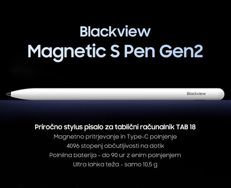 Blackview Magnetic S Pen Gen2 stylus pisalo za TAB 18, magnetno pritrjevanje, 4096 stopenj občutljivosti, polnilna baterija, USB Type-C polnjenje, ultra lahka teža, belo (Cloud White)