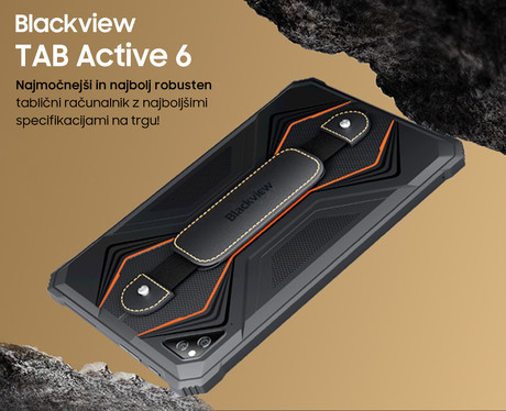 Blackview TAB ACTIVE 6 robusten tablični računalnik, 10.1", 4G-LTE, 8GB+128GB, IPS HD+, Android 13, WiFi, Bluetooth, GPS, priložen pas in pisalo, rugged, oranžen (Black Orange)