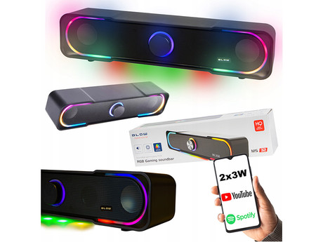 BLOW MS-32 Adrenaline računalniški zvočnik / soundbar, 2.0 STEREO, USB, RGB LED osvetlitev, nadzor glasnosti, črn