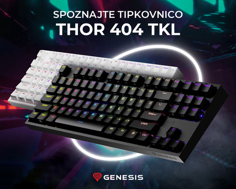 GENESIS THOR 404 TKL gaming tipkovnica, mehanska, RGB LED osvetlitev, tehnologija Hot-Swap, funkcija N-Key Rollover, programska oprema, vgrajen pomnilnik, F1-F12, črna