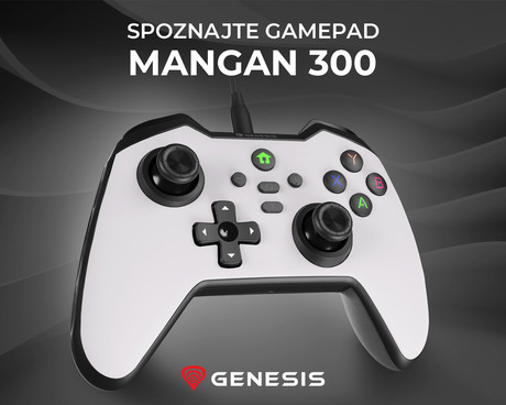 GENESIS MANGAN 300 žični igralni plošček / gamepad, 19 gumbov, vibriranje, LED osvetlitev, Windows / Android / Nintendo / Asus / Steam, USB Type-C, + prednja plošča, + torbica, bel (Howlite White)