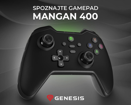 GENESIS MANGAN 400 brezžični igralni plošček / gamepad, 19 gumbov, vibriranje, Bluetooth, LED, Windows / Android / iOS / Nintendo, baterija, + prednja plošča, + torbica, črn (Onyx Black)