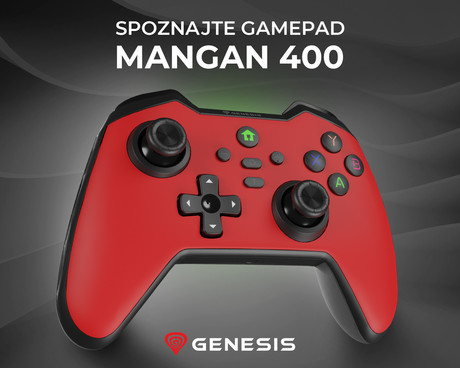 GENESIS MANGAN 400 brezžični igralni plošček / gamepad, 19 gumbov, vibriranje, Bluetooth, LED, Windows / Android / iOS / Nintendo, baterija, + prednja plošča, + torbica, rdeč (Genesis Red)