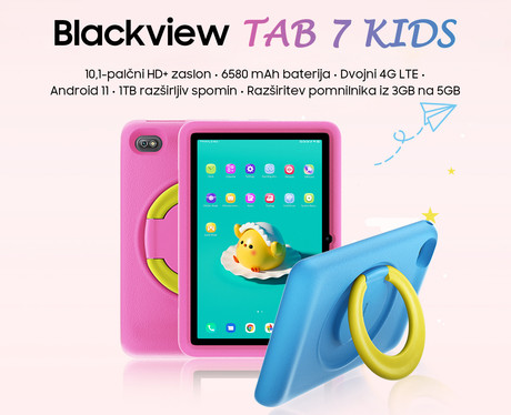 EOL - BlackView TAB 7 KIDS tablični računalnik, 10.1", 4G-LTE, 3GB+32GB, HD+ 1280x800, Android 11, GPS, zaščitni ovitek, moder (Donut Blue)