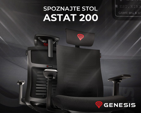 GENESIS ASTAT 200 gaming / pisarniški stol, ergonomski, tehnologija PureFlow™, konstrukcija ExoBase™, CareGlide™, nastavljiva višina / naklon, črn