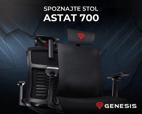 GENESIS ASTAT 700 gaming / pisarniški stol, ergonomski, tehnologija PureFlowPLUS™, konstrukcija ExoBase™, kolesa CareGlide™, nastavljiva višina / naklon, črn