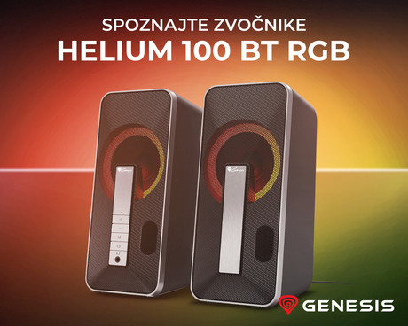 GENESIS HELIUM 100BT RGB računalniški zvočniki, STEREO 2.0, 10W RMS, RGB LED osvetlitev, 3.5mm audio jack, Bluetooth 5.0, gumbi za upravljanje