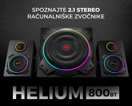 GENESIS HELIUM 800 BT računalniški zvočniki, STEREO 2.1, 60W RMS, RGB LED osvetlitev, Bluetooth 5.0, kontrolna plošča, daljinski upravljalnik, črni