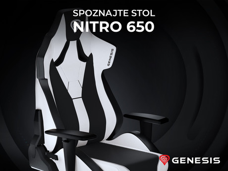 EOL - GENESIS gaming stol NITRO 650, ergonomski, nastavljiv naklon, funkcija zibanja, belo-črn (Howlite White)