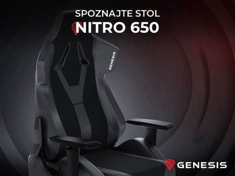 EOL - GENESIS gaming stol NITRO 650, ergonomski, nastavljiv naklon, funkcija zibanja, črn (Onyx Black)