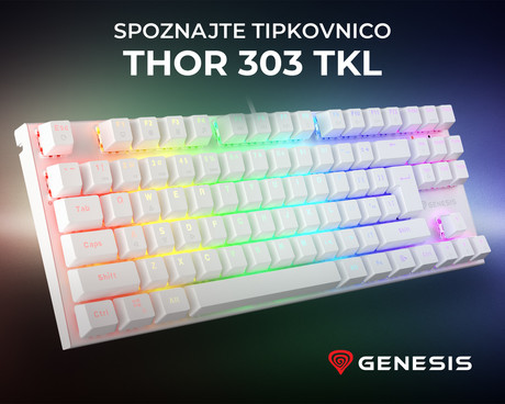 GENESIS THOR 303 TKL gaming tipkovnica, mehanska, RGB LED osvetlitev, Anti-Ghosting, F1 - F12, aplikacija, bela