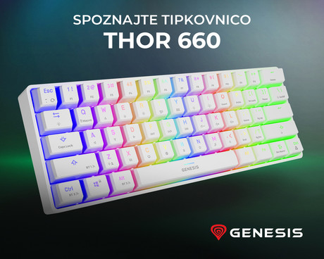 GENESIS THOR 660 gaming tipkovnica, mehanska, žična USB Type-C / brezžična Bluetooth, RGB LED osvetlitev, Anti-Ghosting, F1 - F12, aplikacija, bela