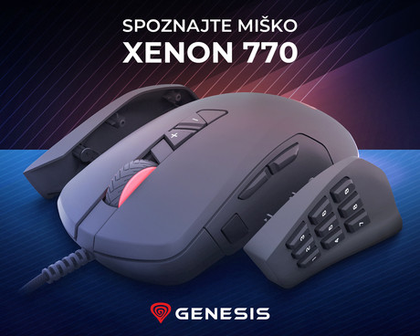 GENESIS Xenon 770 gaming optična miška, 10200DPI, RGB LED osvetlitev, 14 tipk, 2v1, zamenljiva plošča, vgrajen spomin, programska oprema, črna