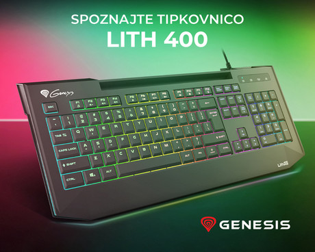 GENESIS LITH 400 RGB gaming tipkovnica, X-Scissor stikala, RGB LED osvetlitev, Anti-Ghosting, F1 - F12, aplikacija, črna