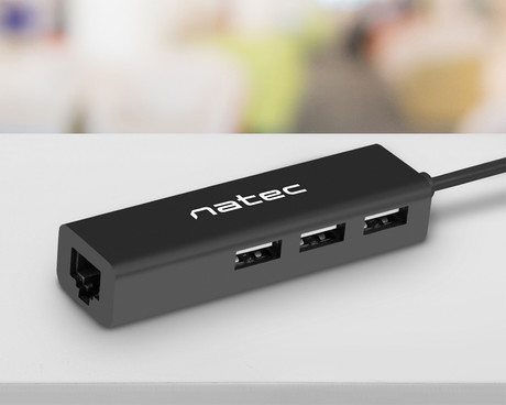 Natec DRAGONFLY adapter USB hub, 3x USB-A 2.0, 1x Ethernet RJ-45, 480MB/s, Plug&Play, črn