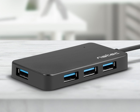 Natec MOTH adapter USB hub, 4x USB-A 3.0, 5GB/s, Plug&Play, črn