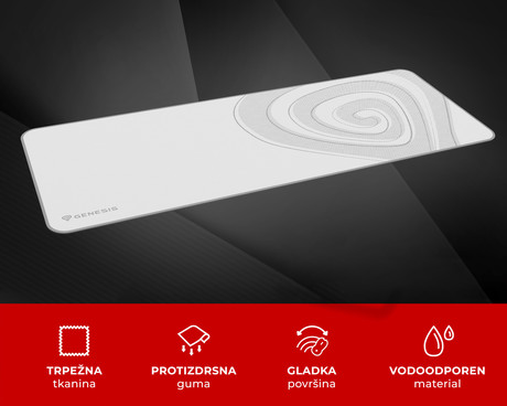 EOL - GENESIS gaming podloga CARBON 400 XXL LOGO, vodoodporna, gladka površina, zaščiteni robovi, protizdrsna, 800x300 mm, bela