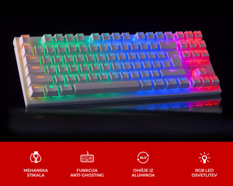 GENESIS THOR 303 TKL gaming tipkovnica, mehanska, RGB LED osvetlitev, Anti-Ghosting, F1 - F12, aplikacija, bela