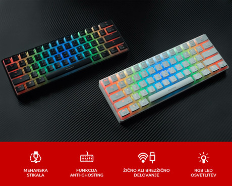 GENESIS THOR 660 gaming tipkovnica, mehanska, žična USB Type-C / brezžična Bluetooth, RGB LED osvetlitev, Anti-Ghosting, F1 - F12, aplikacija, črna