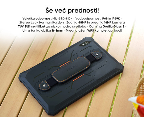 Blackview TAB ACTIVE 8 PRO robusten tablični računalnik, 10.36", 4G-LTE, 8GB+256GB, IPS 2.4K, Android 13, WiFi, Bluetooth, GPS, priložen pas in pisalo, rugged, črn (Onyx Black)