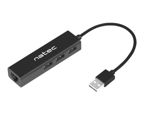 Natec DRAGONFLY adapter USB hub, 3x USB-A 2.0, 1x Ethernet RJ-45, 480MB/s, Plug&Play, črn