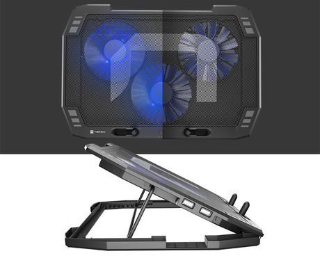 Natec ORIOLE hladilno stojalo za prenosnike, do 17.3", 7 stopenj naklona, 3x 120mm ventilator, nastavljiva hitrost, LED osvetlitev, 2x USB Type-A, črno Natec ORIOLE hladilno stojalo za prenosnike, do 17.3", 7 stopenj naklona, 3x 120mm ventilator, nastavljiva hitrost, LED osvetlitev, 2x USB Type-A, črno