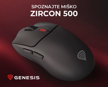 GENESIS ZIRCON 500 brezžična miška, gaming / pisarniška, 10.000DPI, Bluetooth 5.0 / USB 2.4GHz / USB Type-C, 6 gumbov, polnilna baterija, spomin, programska oprema, Plug & Play, črna (Onyx Black)