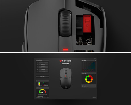 GENESIS ZIRCON 500 brezžična miška, gaming / pisarniška, 10.000DPI, Bluetooth 5.0 / USB 2.4GHz / USB Type-C, 6 gumbov, polnilna baterija, spomin, programska oprema, Plug & Play, črna (Onyx Black)